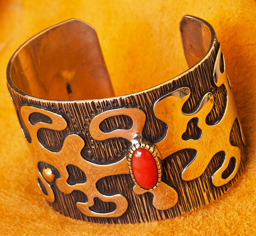 Kee Yazzie Silver, Gold and Coral Bracelet